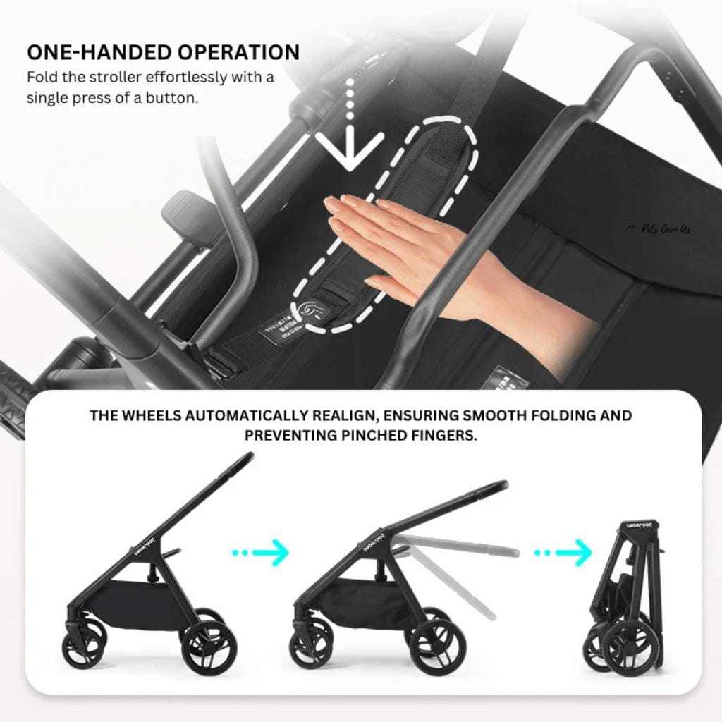 Beberoad X5 medium pet stroller in black and grey with mesh windows and one-hand fold design for pets up to 25kg