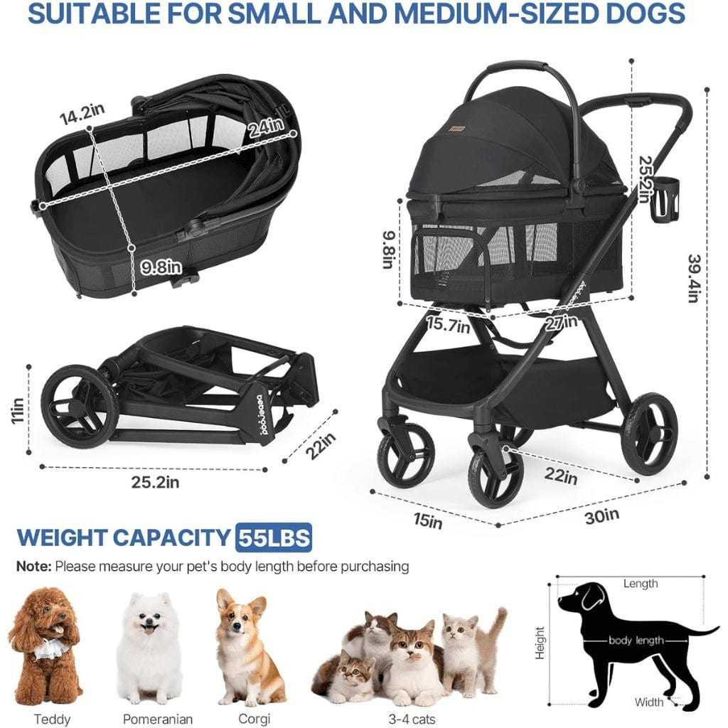 Beberoad X5 3-in-1 pet stroller for medium pets up to 25kg, lightweight, one-hand fold, multi-functional design