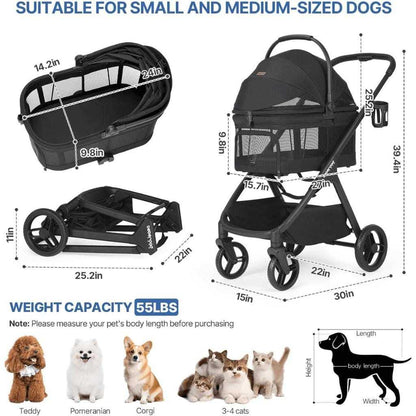 Beberoad X5 3-in-1 pet stroller for medium pets up to 25kg, lightweight, one-hand fold, multi-functional design