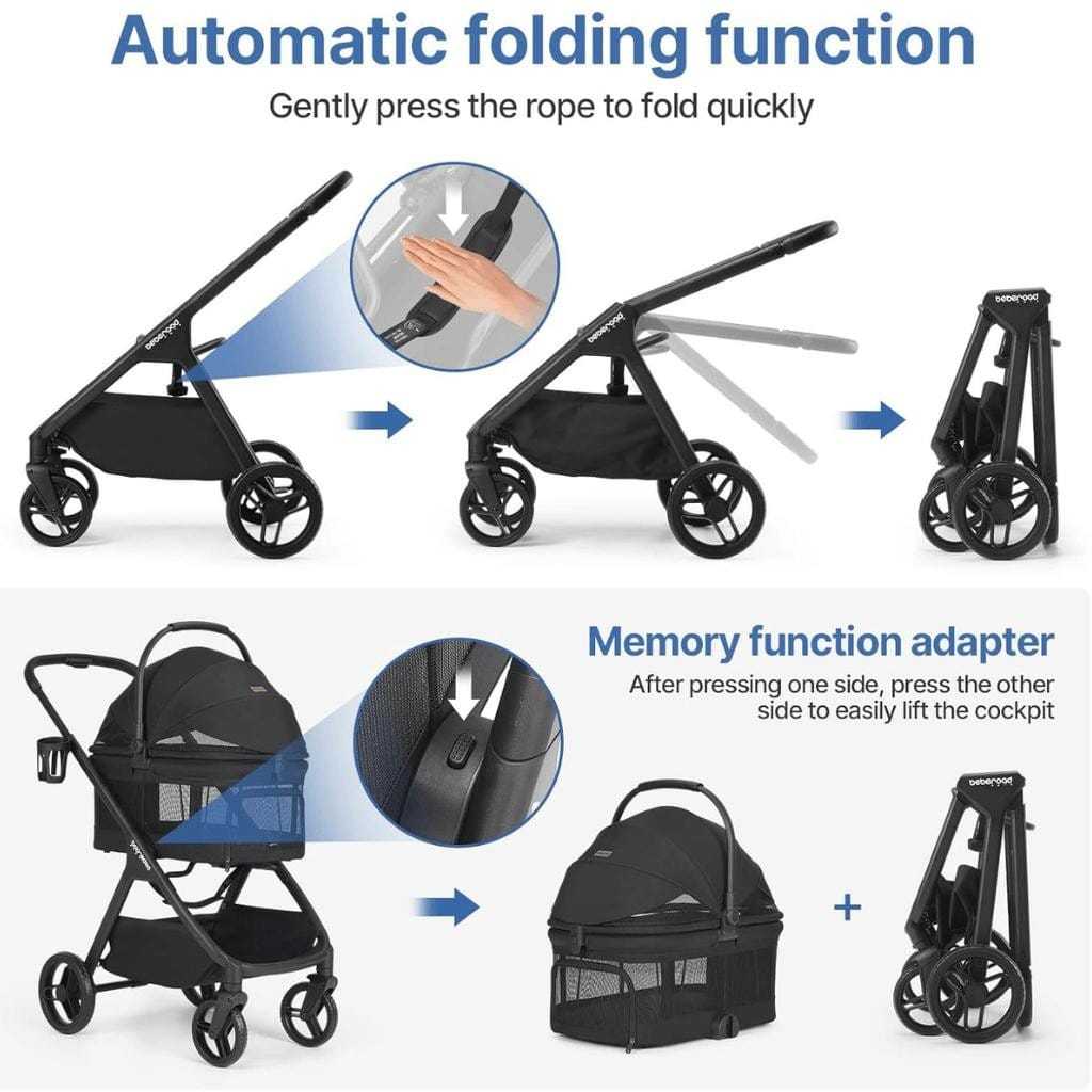 Beberoad X5 3-in-1 pet stroller for medium pets up to 25kg, featuring one-hand fold, lightweight design, and versatile safety features