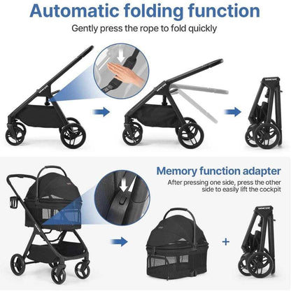 Beberoad X5 3-in-1 pet stroller for medium pets up to 25kg, featuring one-hand fold, lightweight design, and versatile safety features