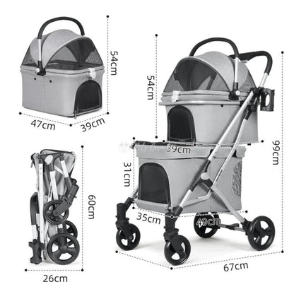 Beberoad Double Pet Stroller & Travel System | T1 | Grey  BRUK027-T1-N-GY-1-1 Pets Own Us