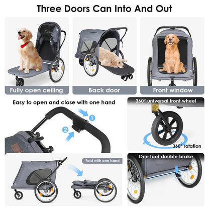  Beberoad R8 Foldable Pet Stroller & Dog Bike Trailer | > 45 kgs | Grey  R8-GRY Pets Own Us