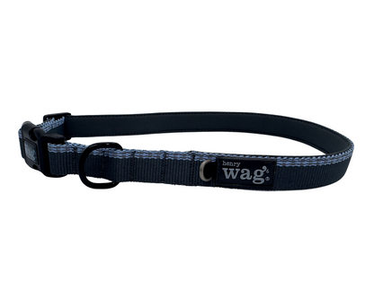Blue and grey Henry Wag Comfort dog collar with neoprene padding and reflective stitching