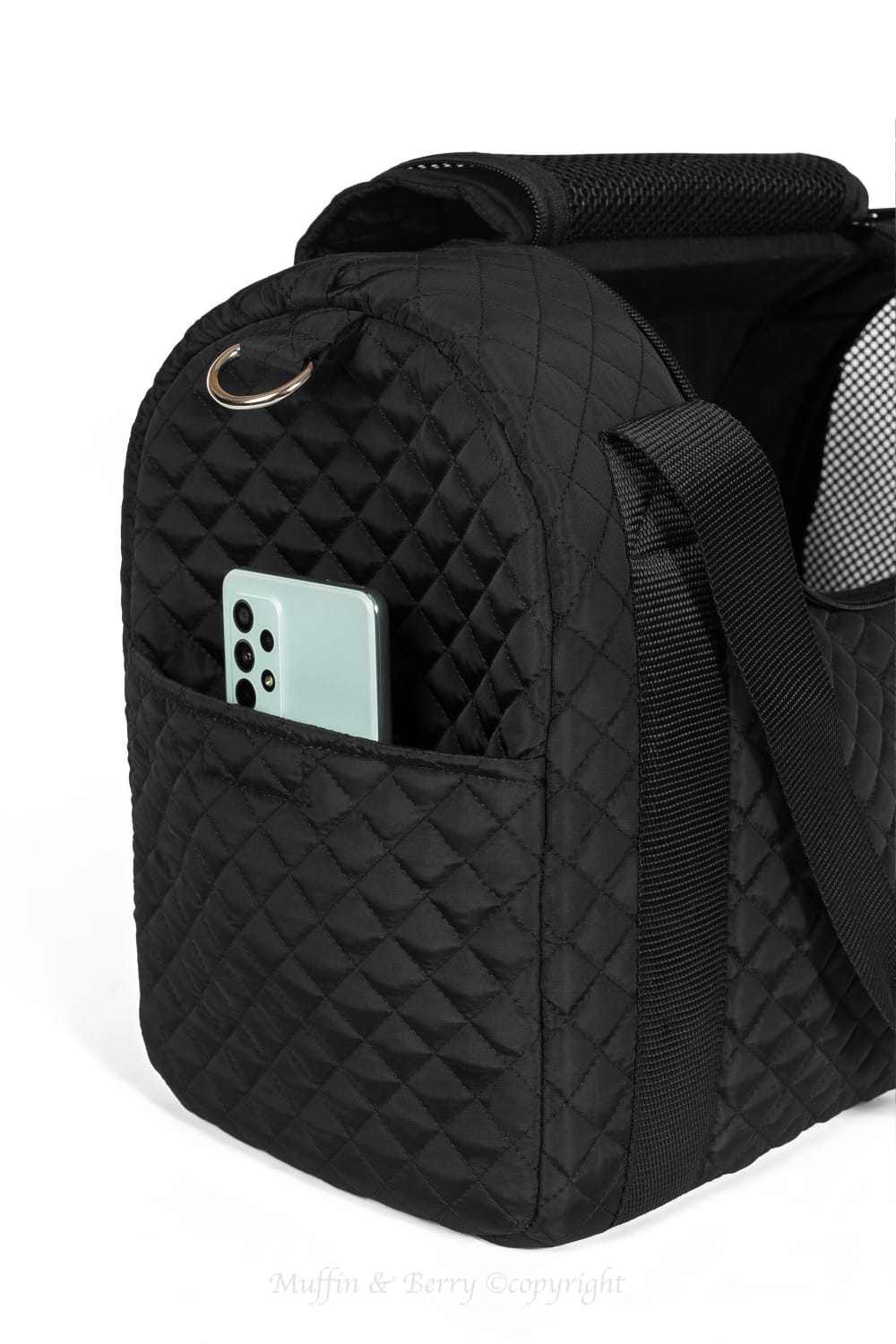 Black Muffin & Berry House Carrier pet carrier with mesh windows and detachable shoulder strap