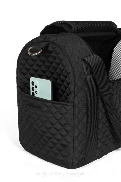 Black Muffin & Berry House Carrier pet carrier with mesh windows and detachable shoulder strap