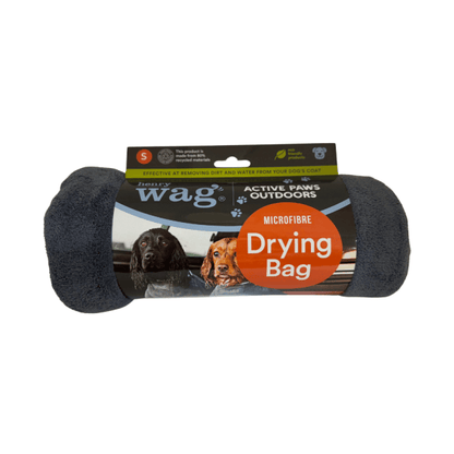 Grey Microfibre Dog Drying Bag with zip and Velcro for quick, mess-free drying