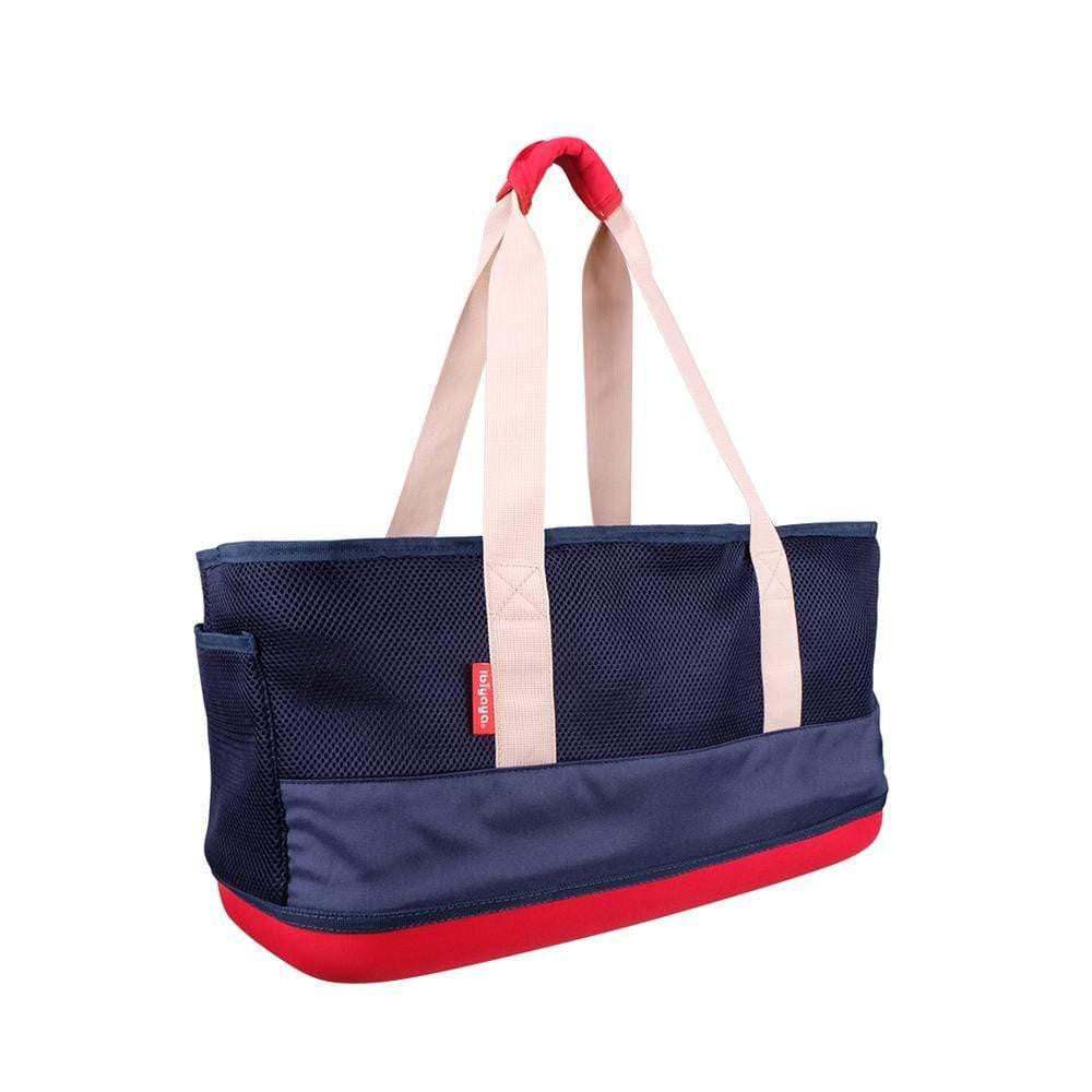 Navy breathable Dachshund carrier bag with mesh ventilation and shoulder strap