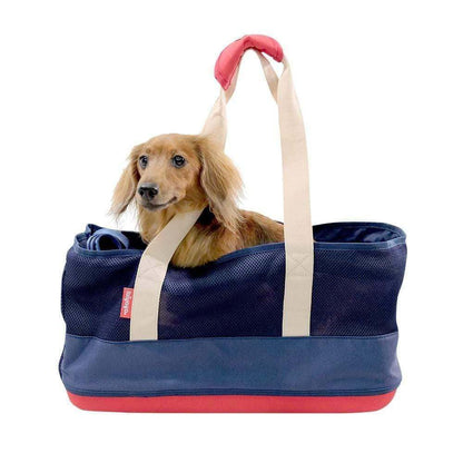 Breathable Dachshund Carrier bag in navy with mesh ventilation and support for small dogs