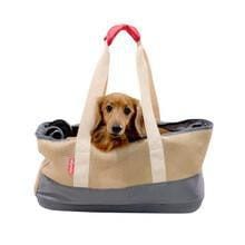 Breathable Dachshund carrier bag in navy and khaki with mesh ventilation and shoulder strap