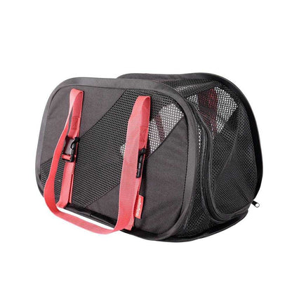 Ibiyaya Flying Pal foldable black and red pet travel carrier for airline and car use with ventilation mesh panels