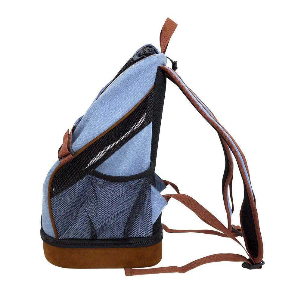 Ibiyaya lightweight denim pet backpack for small dogs and cats with mesh ventilation and EVA hard shell bottom