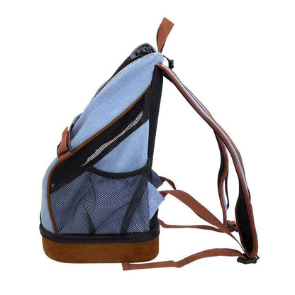 Ibiyaya lightweight denim pet backpack for small dogs and cats with mesh ventilation and EVA hard shell bottom