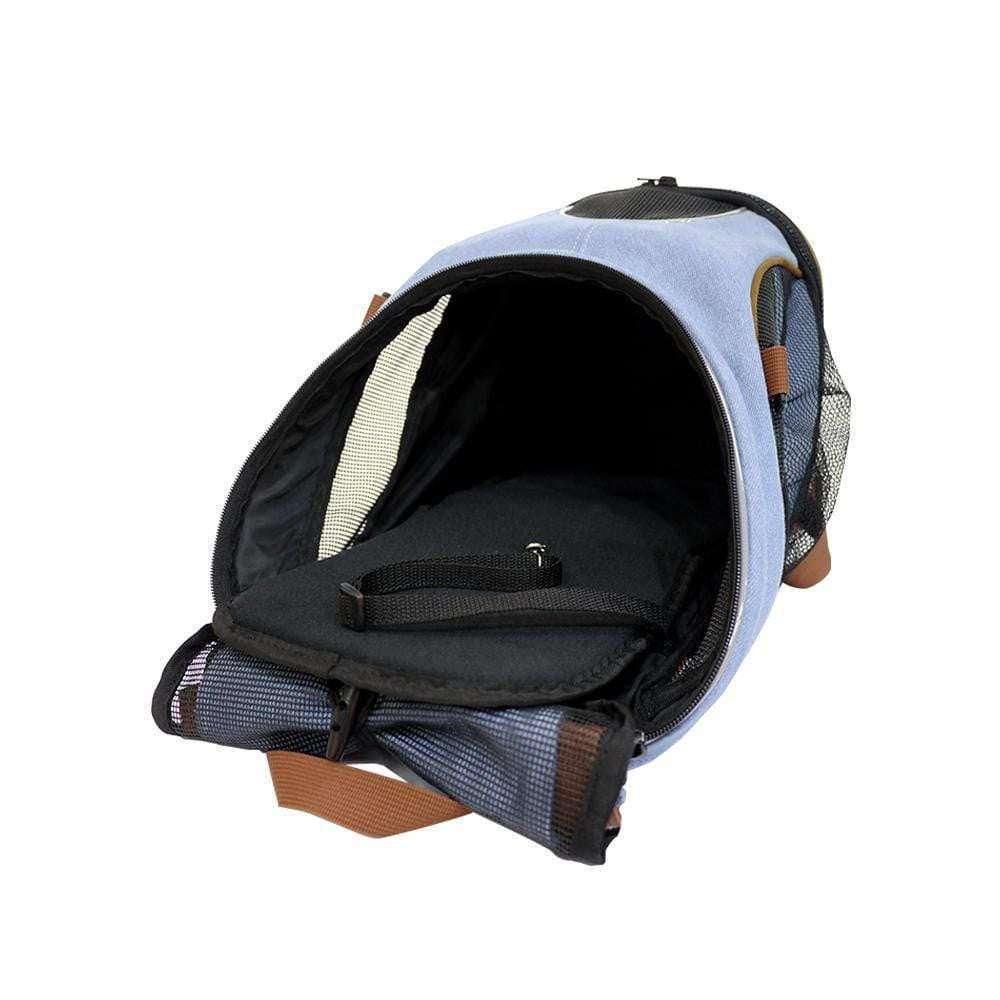 Ibiyaya lightweight denim pet backpack for small dogs and cats with breathable mesh and EVA hard shell bottom