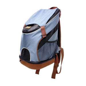 Ibiyaya lightweight pet backpack in denim with mesh ventilation and EVA hard shell bottom for small dogs and cats