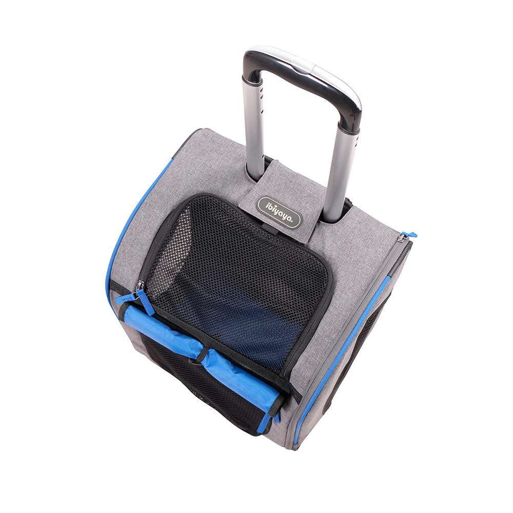 Ibiyaya Liso Backpack Parallel Transport Pet Trolley in two colors with 360-degree swivel wheels and mesh ventilation windows