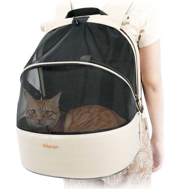 Ibiyaya Panorama zipper-free small pet travel carrier in buttermilk color with ergonomic backpack, front-carry, and wheeled transport options