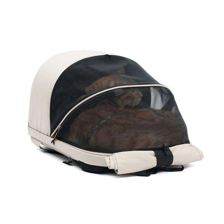 Ibiyaya Panorama zipper-free small pet travel carrier in buttermilk color with ergonomic, airline-approved design and breathable mesh panels