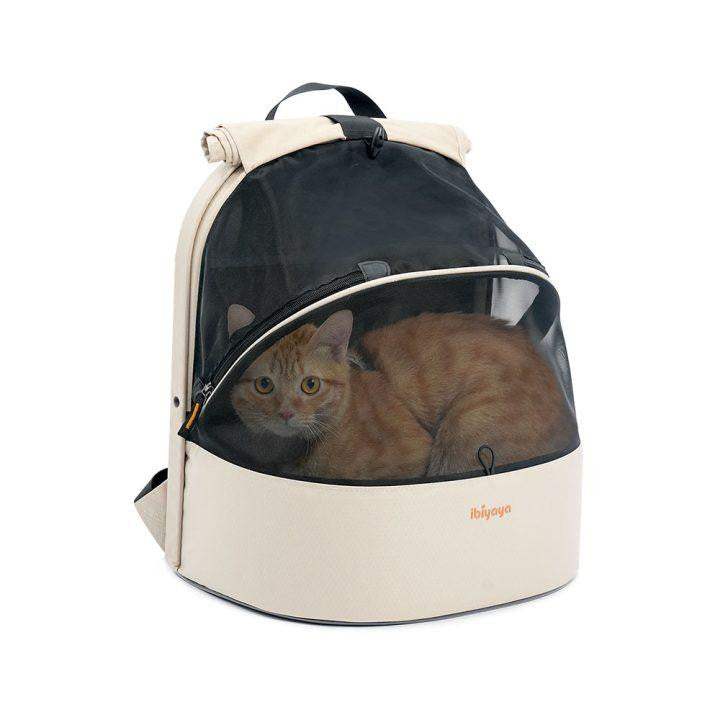 Ibiyaya Panorama zipper-free small pet travel carrier in buttermilk color with ergonomic, convertible, and airline-approved design