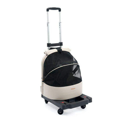 Ibiyaya Panorama zipper-free small pet travel carrier in buttermilk color with convertible backpack, chest carrier, and wheeled transport options
