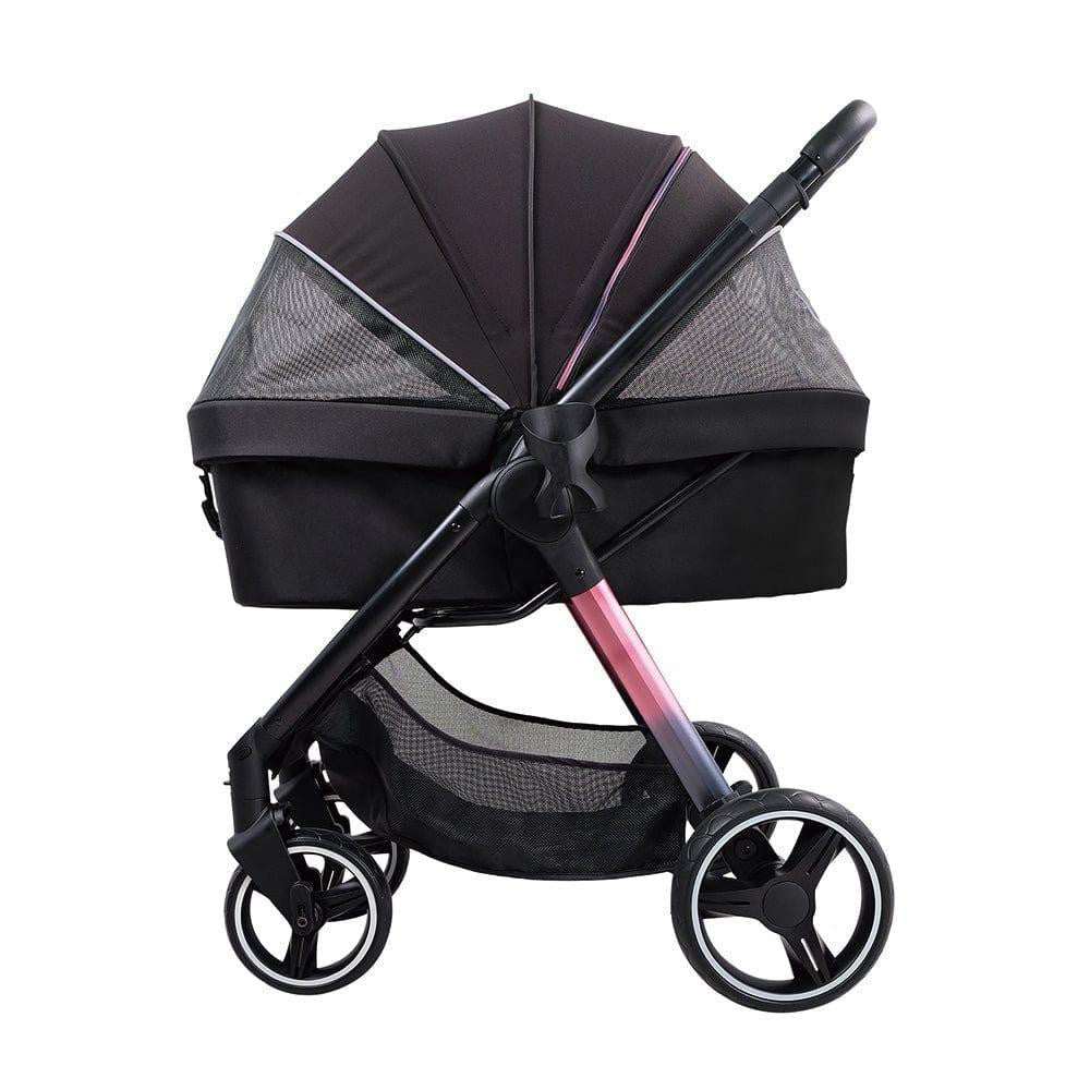 Ibiyaya Retro Luxe Pet Stroller in Prism Black with 360-degree mesh cabin and stylish zipperless design for medium-sized pets
