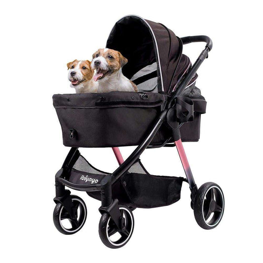 Ibiyaya Retro Luxe Pet Stroller in Prism Black with 360-degree mesh cabin for dogs and cats