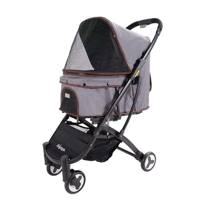 Ibiyaya Speedy Fold Pet Pram in grey jeans fabric with spacious cabin and foldable design