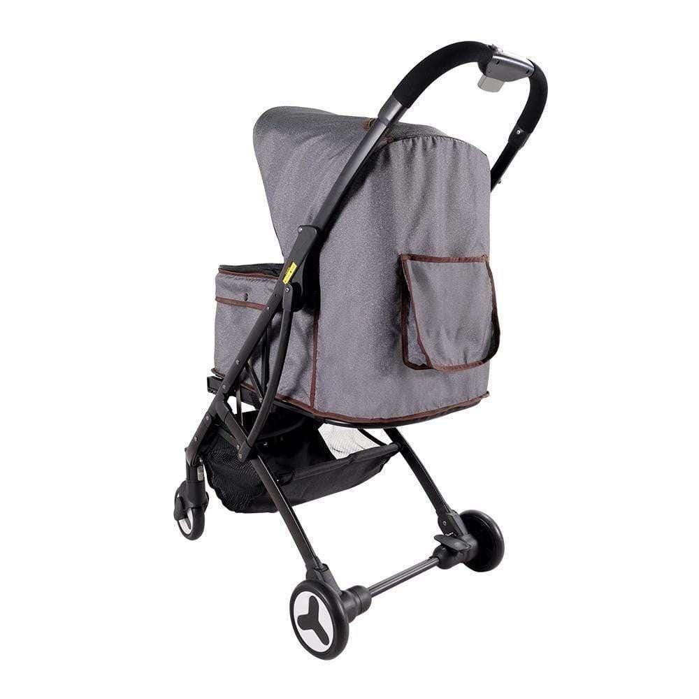 Ibiyaya Speedy Fold Pet Pram in grey jeans fabric with compact foldable design and cushion pad