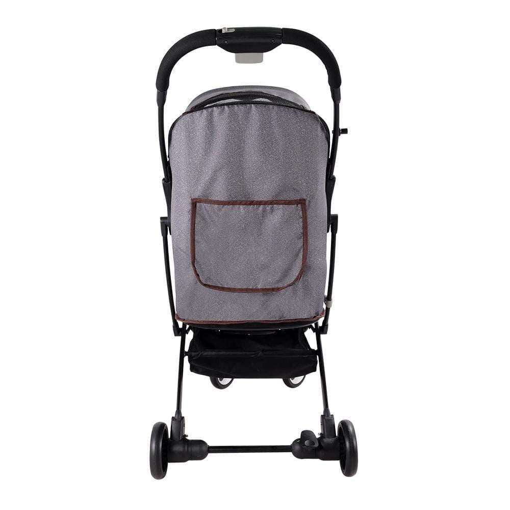 Grey Ibiyaya Speedy Fold Pet Pram with compact design and cushion pad for comfortable pet travel