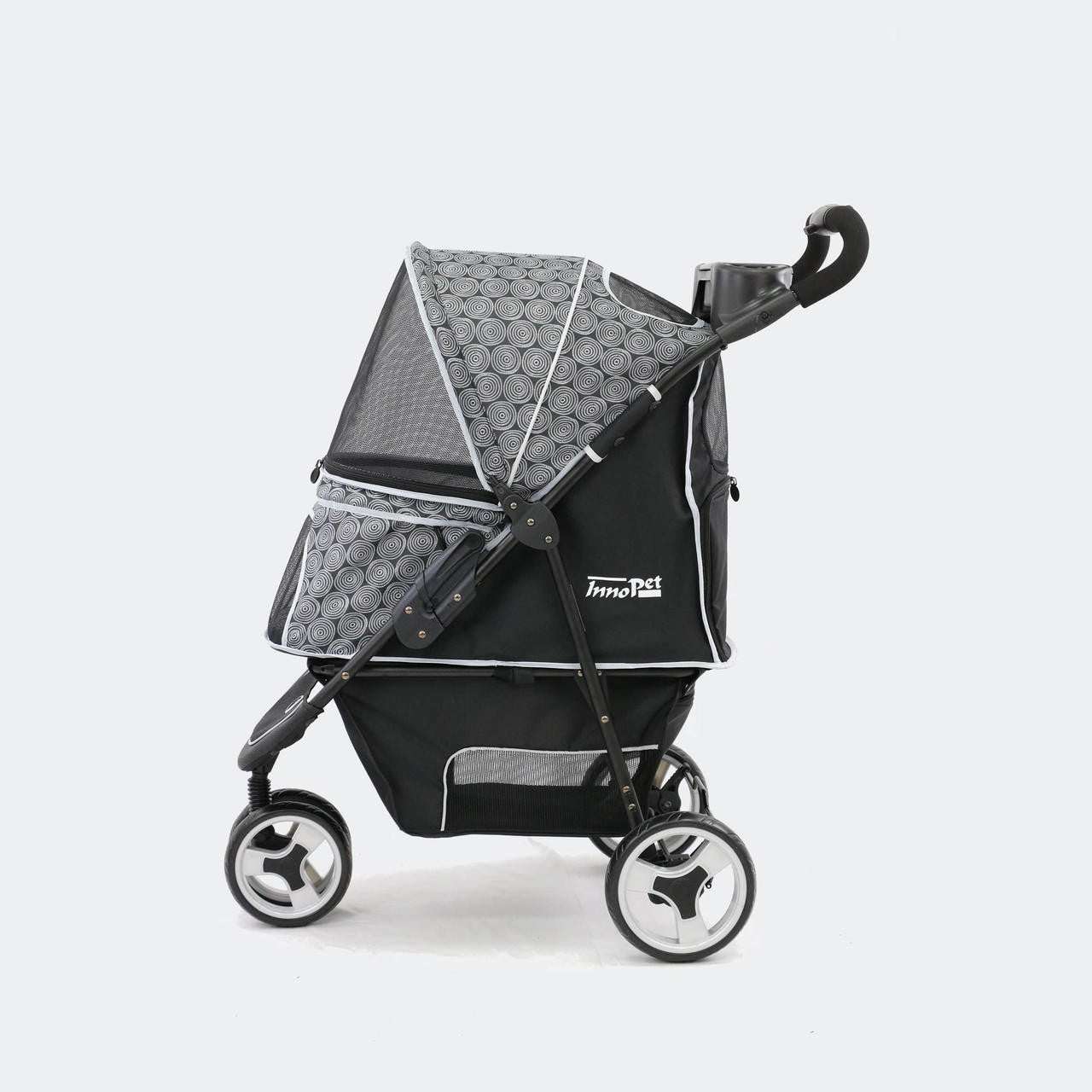 InnoPet Allure stylish lightweight dog and cat stroller in Onyx and Cheetah print with safety features and cup holders