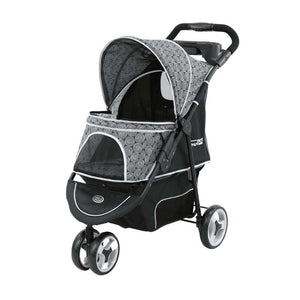 InnoPet Allure stylish dog and cat stroller in Onyx and Cheetah print with three wheels, safety features, and foldable design