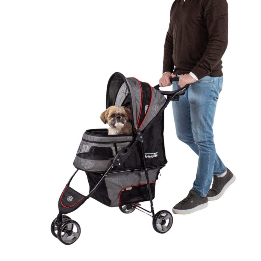 Innopet® Avenue Dog & Cat Pram with rain cover in shiny grey, lightweight stroller with swivel front wheel and mesh ventilation for small pets.
