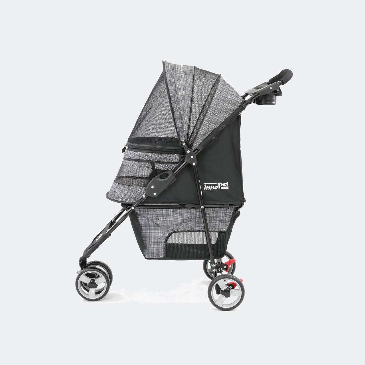 Innopet® Avenue Dog & Cat Pram with rain cover for small pets in black and shiny grey colors