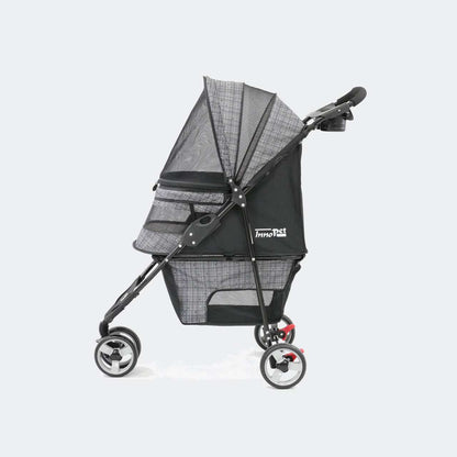 Innopet® Avenue Dog & Cat Pram with rain cover for small pets in black and shiny grey colors
