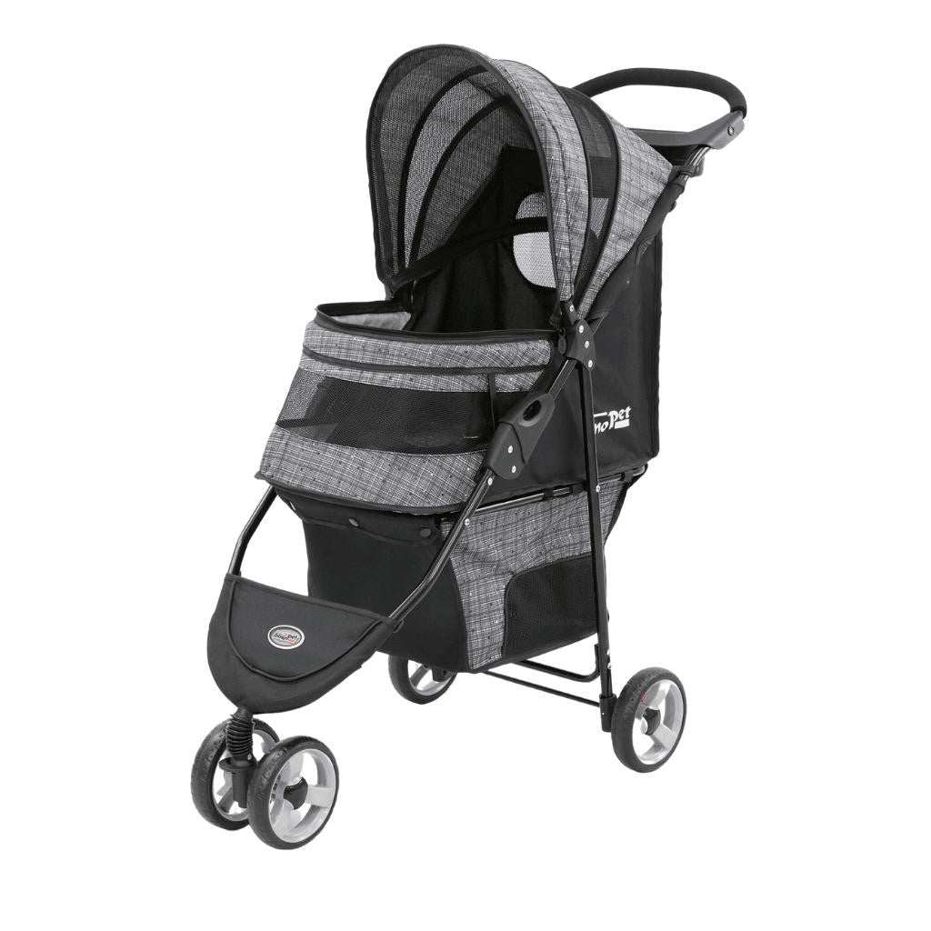 Innopet® Avenue Dog & Cat Pram with rain cover in shiny grey, lightweight stroller for small pets with swivel front wheel and storage compartments