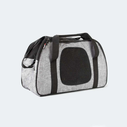Heather grey InnoPet Carry-Me Sleeper pet carrier and fold-out bed with adjustable strap and side pockets