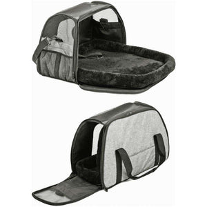 Heather grey InnoPet Carry-Me Sleeper pet carrier and fold-out bed with adjustable strap and side pockets