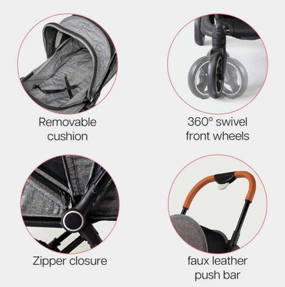 Innopet City Buggy pet stroller with mesh canopy, swivel wheels, and storage basket for small breeds
