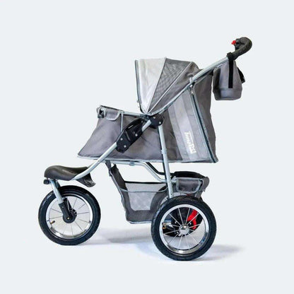 Innopet Comfort AIR ECO dog stroller in black and silver grey with mesh windows and air-filled tires