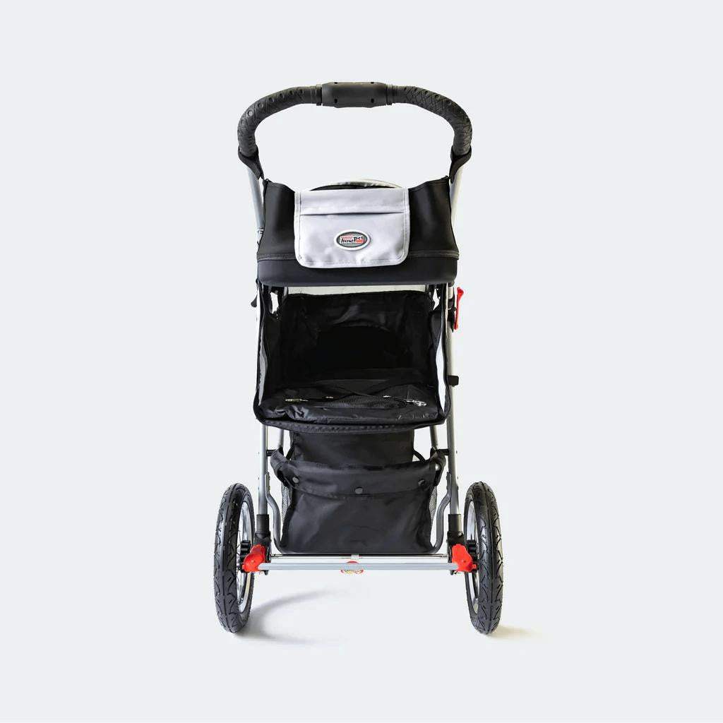 Innopet Comfort AIR ECO dog stroller in black and silver grey with air-filled tires and mesh windows for pet ventilation