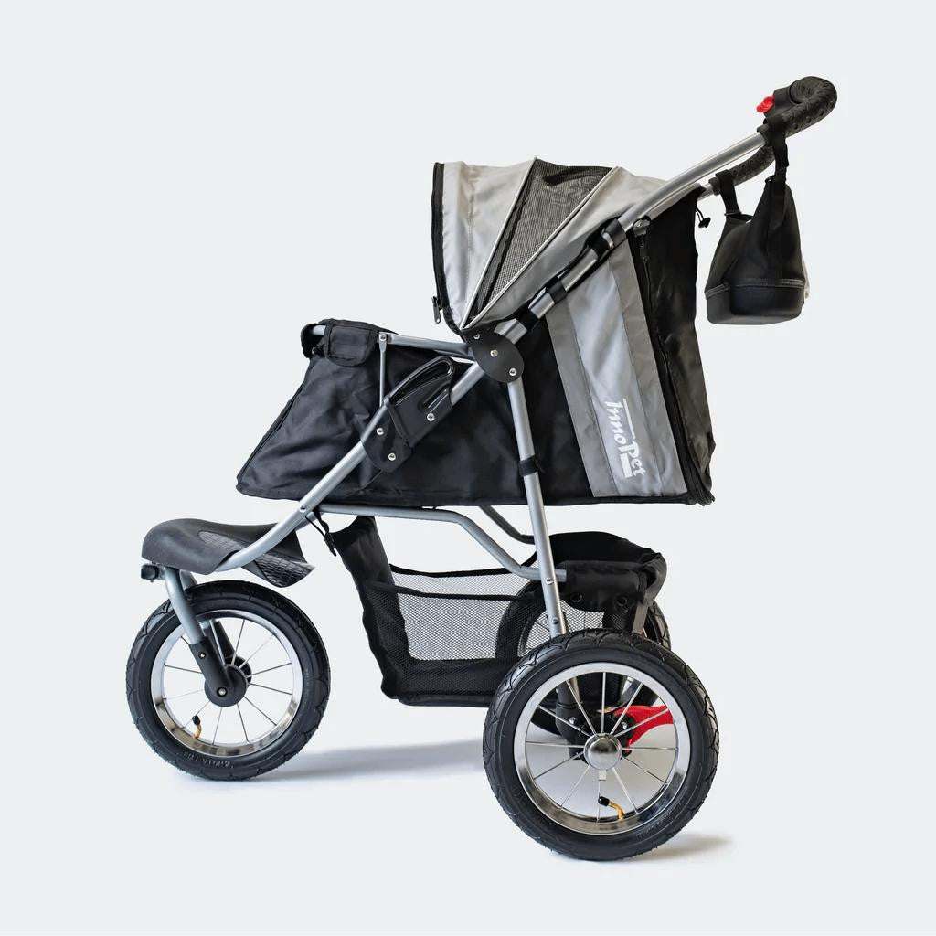 Innopet Comfort AIR ECO dog stroller in gray and black with mesh windows and air-filled tires for medium pets