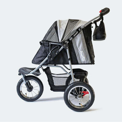 Innopet Comfort AIR ECO dog stroller in black and silver grey with mesh windows and air-filled tyres