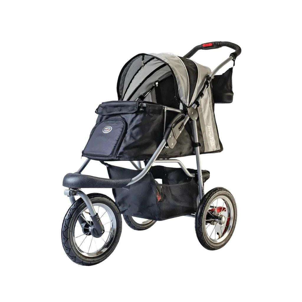 Innopet Comfort AIR ECO dog stroller in black and silver grey with mesh windows and air-filled tires