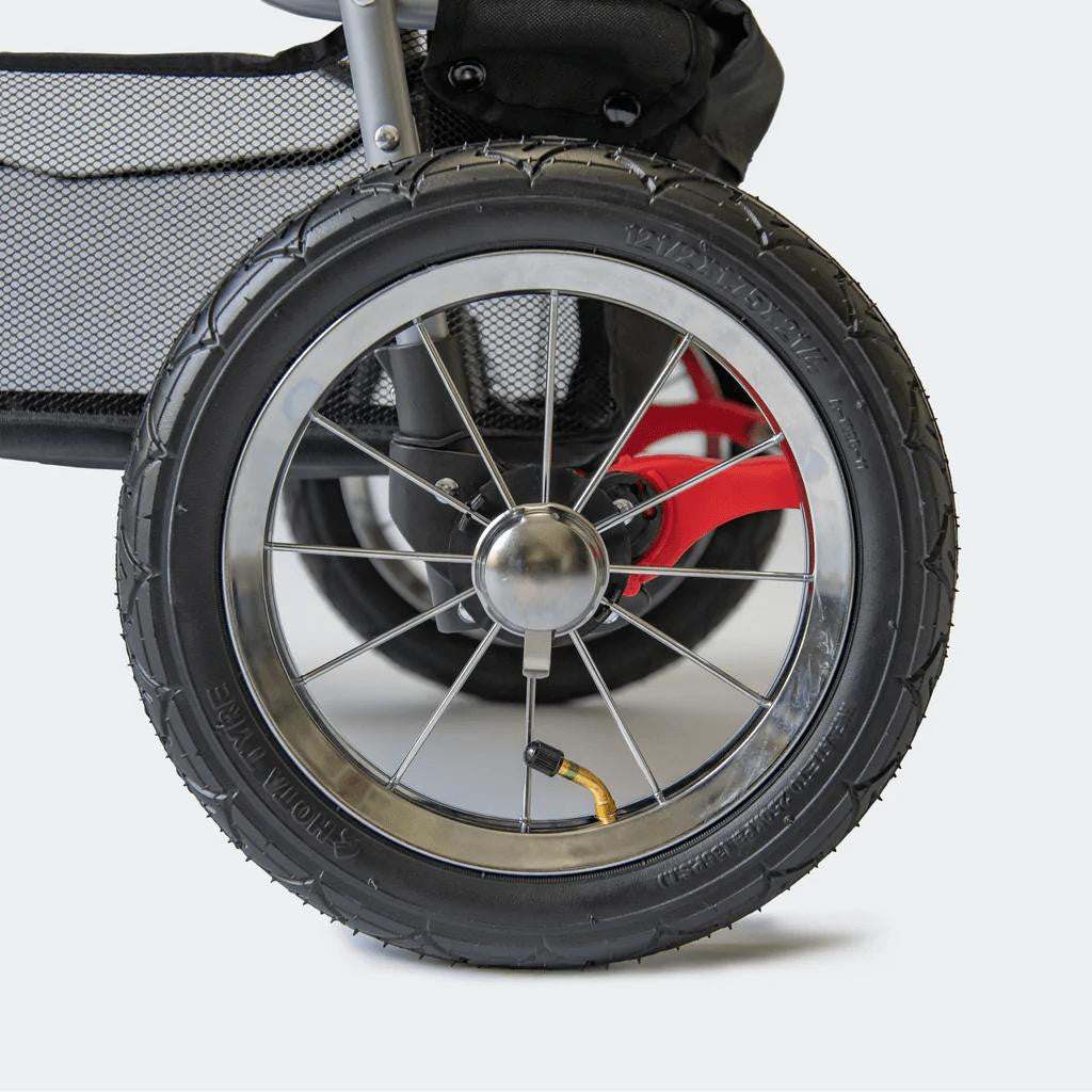 Innopet Comfort AIR ECO dog stroller in black and silver grey with mesh windows and air-filled tires for all-terrain use