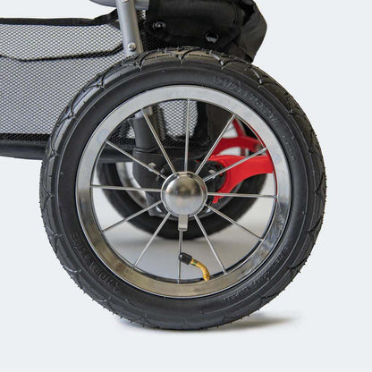 Innopet Comfort AIR ECO dog stroller in black and silver grey with mesh windows and air-filled tires for all-terrain use
