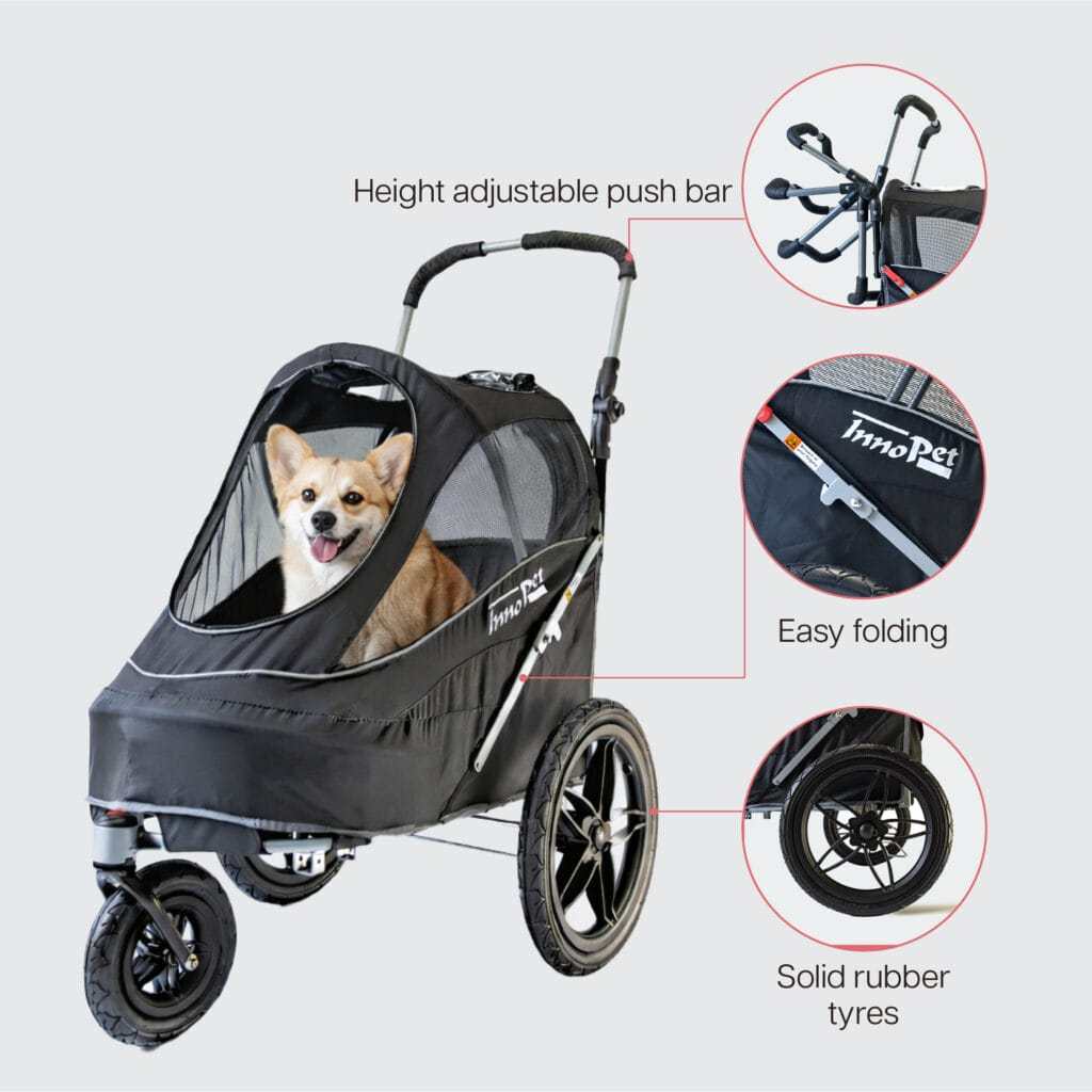InnoPet Sporty EVR all-terrain pet stroller for small to medium dogs and cats with bike trailer conversion and spacious cabin