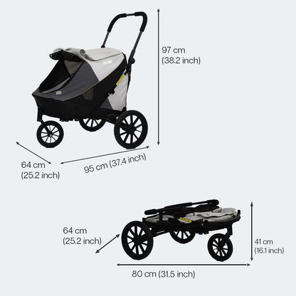 Innopet Noah Pet Stroller in two colors, lightweight and foldable, designed for small to medium pets with breathable mesh and spacious cabin.