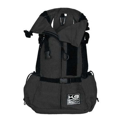 K9 Sports Sack Air 2 dog backpack in grey for small to medium dogs, showing ventilated panels and adjustable straps