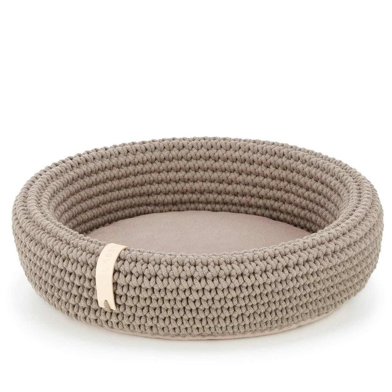 Handmade oval COCO Dog Bed in beige with soft cushion for small dogs