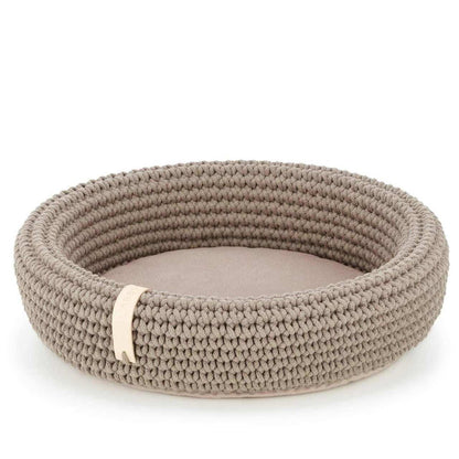 Handmade oval COCO Dog Bed in beige with soft cushion for small dogs